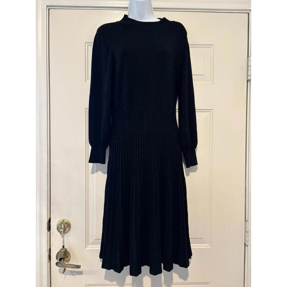 Women's sz XL Nina Leonard pleated black long sleeve dress #1217